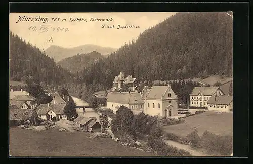 AK Mürzsteg, Teilansicht mit Kaiserl. Jagdschloss