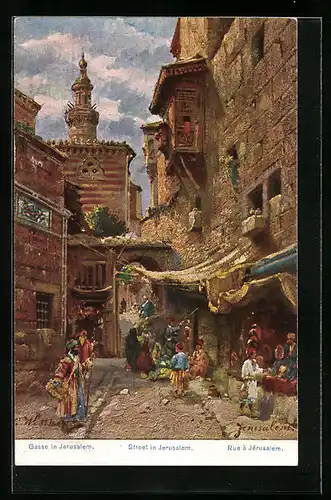 Künstler-AK Jerusalem, Gasse in Jerusalem