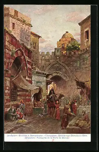 Künstler-AK Jerusalem, Brunnen beim Damaskustor
