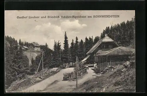 AK Sonnwendstein, Blick auf den Gasthof Lindner, Friedrich Schüler-Alpenhaus