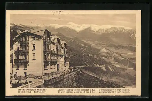 AK Semmering, Hotel Wallner vor Bergpanorama