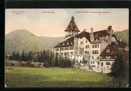 AK Semmering, Das Grand Hotel Erzherzog Johann vor Bergpanorama