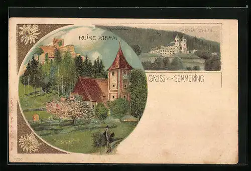 Künstler-AK Semmering, Partie an der Ruine Klamm, Maria Schutz