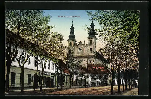 AK Maria Lanzendorf, Ortsansicht mit Wallfahrtskirche