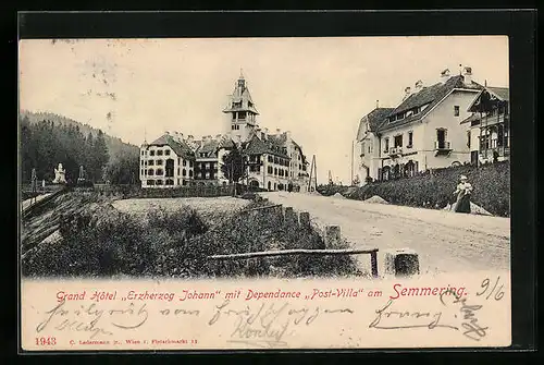 AK Semmering, Grand Hotel Erzherzog Johann mit Dependance Post-Villa