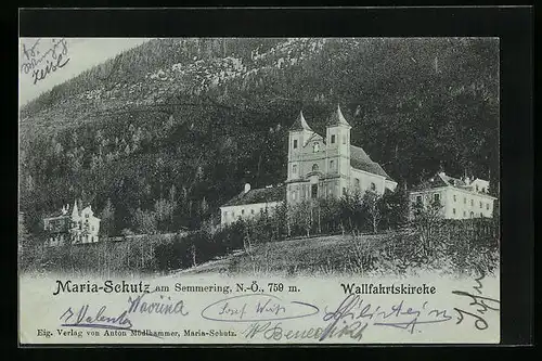 AK Maria-Schutz a. Semmering, Blick zur Wallfahrtskirche