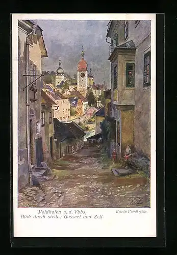 AK Waidhofen a. d. Ybbs, Blick durch steiles Gasserl und Zell