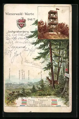 AK Pressbaum, Wienerwald-Warte auf dem Jochgrabenberg