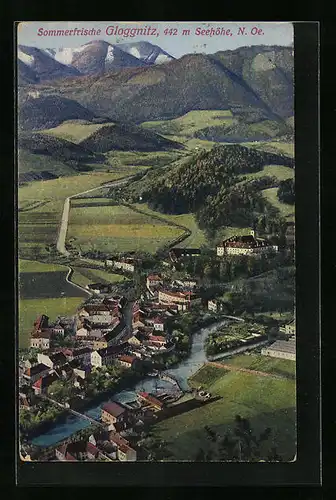 AK Gloggnitz, Ortsansicht aus der Vogelschau