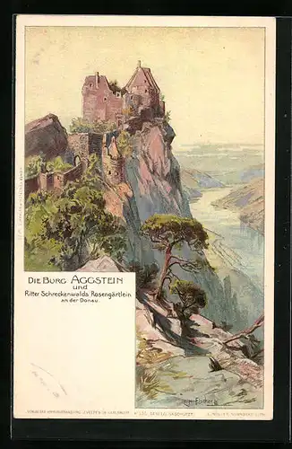 AK Aggstein, Burg mit Ritter Schreckenwalds Rosengärtlein und Donau