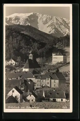 AK Grünbach am Schneeberg, Ortsansicht mit Kirche
