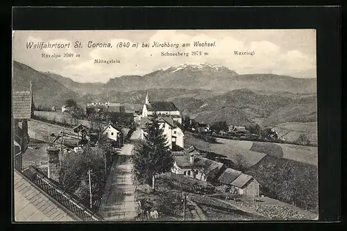 AK St. Corona bei Kirchberg am Wechsel, Strassenpartie aus der Vogelschau, Waxriegl, Mittagstein