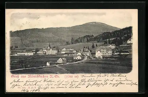 AK Mönichkirchen, Ortsansicht aus der Vogelschau