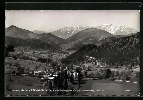 AK Miesenbach, Ortsansicht vor Bergpanorama, Schneeberg