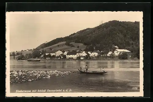 AK Niederranna, Uferpartie mit Blick auf das Schloss Rannariedel a. d. D.