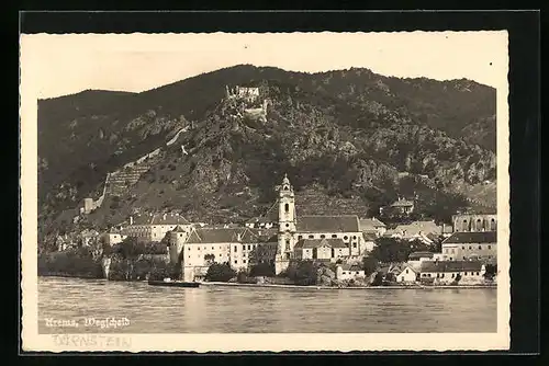AK Dürnstein, Uferpartie vor der Burg