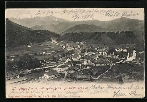 AK St. Aegyd, Ortsansicht mit Hoher Göller
