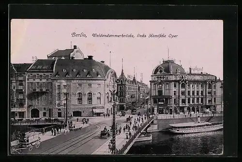 AK Berlin, Weidendammerbrücke, Komische Oper aus der Vogelschau, Dampfschiff