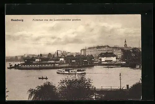 AK Hamburg-St.Georg, Uferpartie mit der Alsterlust von der Lomberdsbrücke gesehen