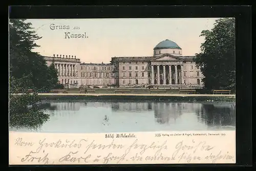 AK Kassel, Schloss Wilhelmshöhe vom Wasser aus