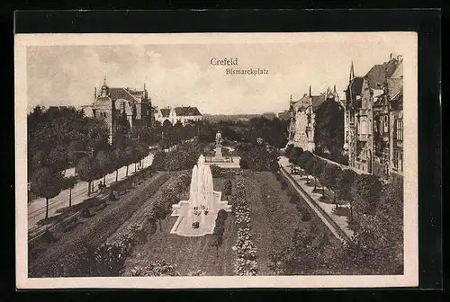 AK Krefeld, Bismarckplatz mit Fontäne
