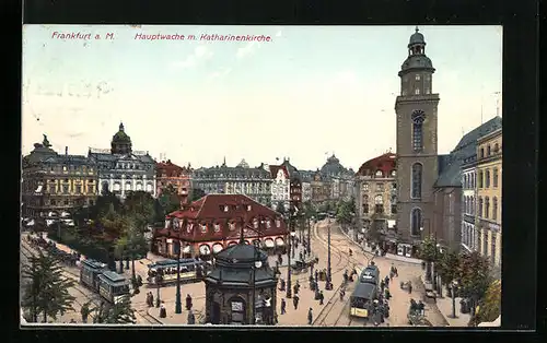 AK Frankfurt a. M., Hauptwache mit Katharinenkirche und Strassenbahn