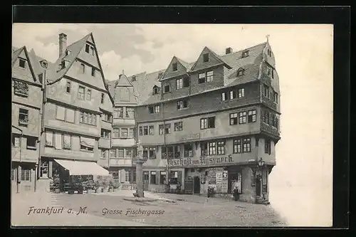 AK Alt-Frankfurt, Strasse Grosse Fischergasse u. Gasthof zum Roseneck