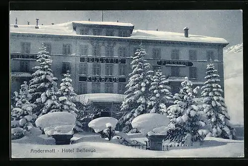 AK Andermatt, Hotel Bellevue im Winterzauber