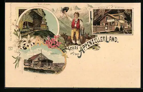 Lithographie Wildkirchli, Wirtschaft mit Ebenalp