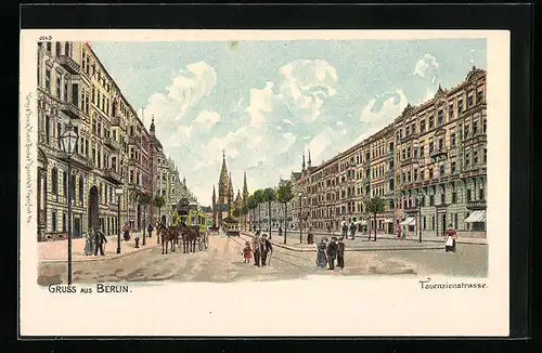 Lithographie Berlin, Blick in die Tauentzienstrasse, Pferdekutsche