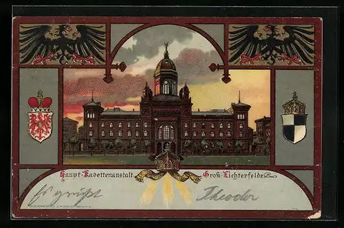Lithographie Berlin-Lichterfelde, Die Hauptkadettenanstalt, Wappen, Krone
