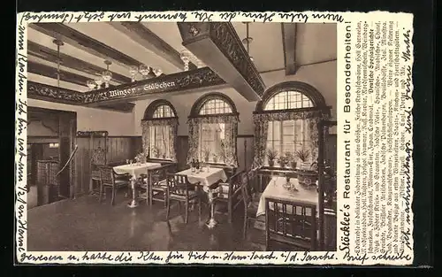 AK Berlin, Gasthaus Stöckler, Kurfürstendamm 228-229, Winzer-Stübchen, Innenansicht