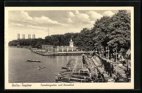 AK Berlin-Treptow, Uferpromenade mit Paradiesgarten und Kaiserbad