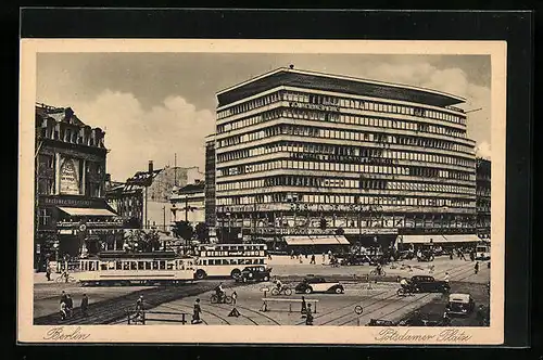 AK Berlin, Columbushaus am Potsdamer Platz, Strassenbahn