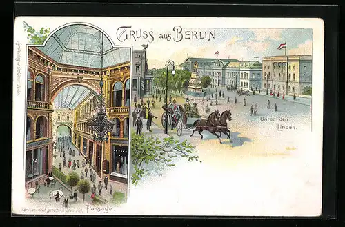 Lithographie Berlin, Partie Unter den Linden, Passage