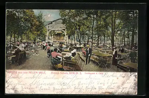 AK Berlin, Gasthaus Neue Welt - Gartenansicht mit Gästen