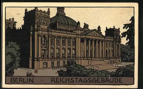 Steindruck-AK Berlin, Ansicht des Reichstagsgebäudes