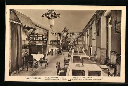 AK Berlin, Café-Restaurant und Konzerthaus Skandinavia in der Friedrichstrasse 94a-95