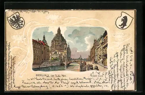 Lithographie Berlin, Der Dom mit Wappen