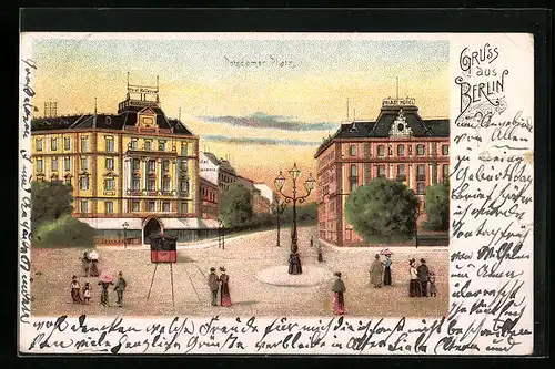Lithographie Berlin, Potsdamer Platz mit Palast Hotel
