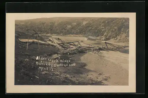 Foto-AK Manchester, CA, Alder Creek Bridge after the Earth Quake 1906