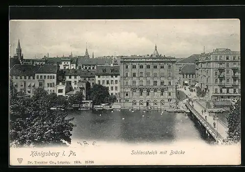 AK Königsberg, Schlossteich mit Brücke