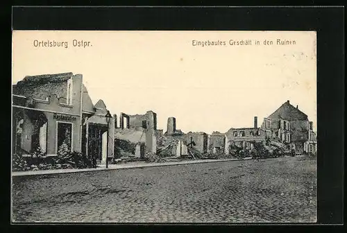 AK Ortelsburg, Eingebautes Geschäft in den Ruinen