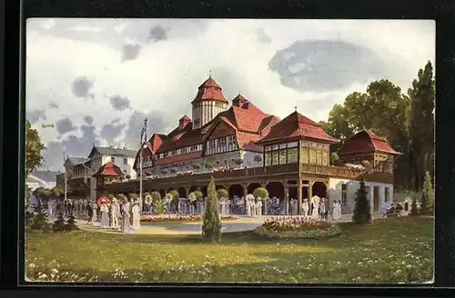 Künstler-AK Bad Kudowa, Kurgäste am Charlottenbad