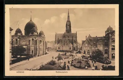 AK Hörde, Rathausplatz mit Synagoge und Kirche