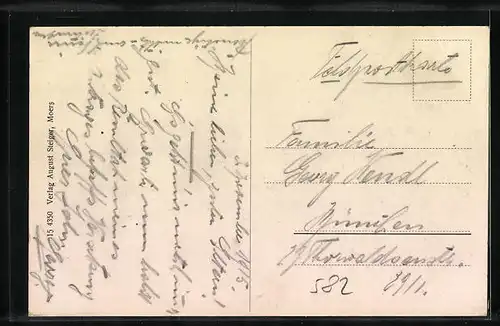 AK Moers, Partie in der Steinstrasse mit Passanten und Strassenbahn