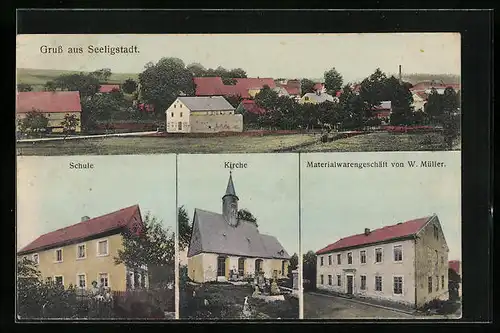 AK Seeligstadt, Totalansicht mit Schule und Kirche