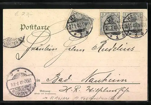 Künstler-AK Hanau, Festpostkarte zum 600 jähr. Jubiläum mit Wappen