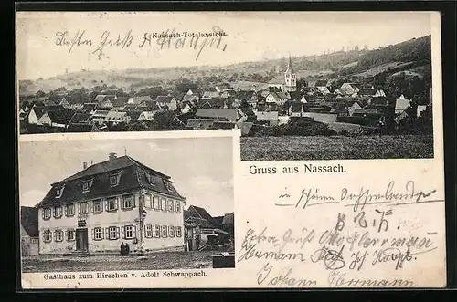 AK Nassach, Totalansicht mit Gasthaus zum Hirschen