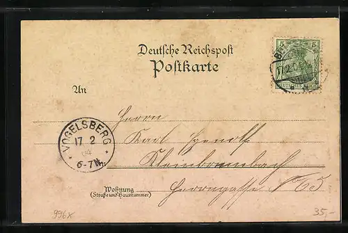 Lithographie Buttstädt, Totalansicht mit Kaiserl. Postamt und Kirche